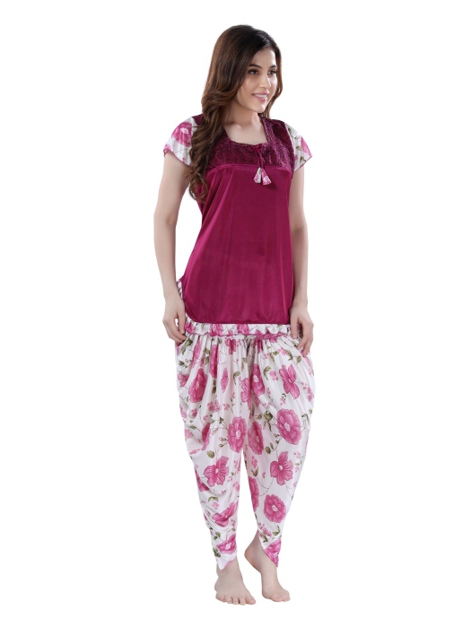 digital printed satin patiyala falsha night suit satin patiyala