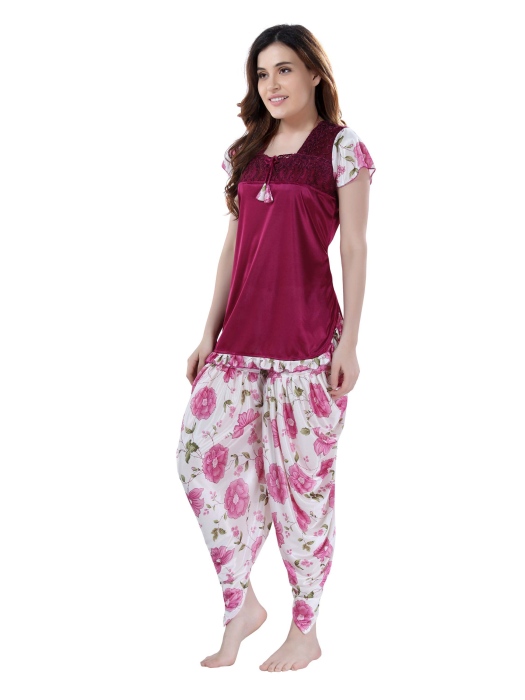 digital printed satin patiyala falsha night suit satin patiyala