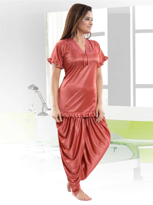 gajri satin patiyala plan night suit satin patiyala