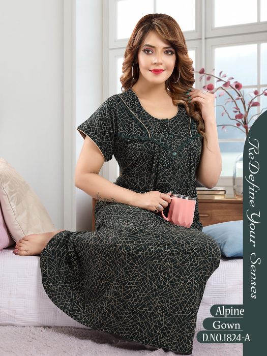 green alpine cotton night gown lining design  alpine cotton night gown