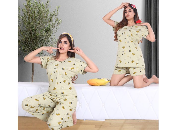 green hosiery cotton sinkar top with pyjama set night suit hosiery cotton sinkar night suit