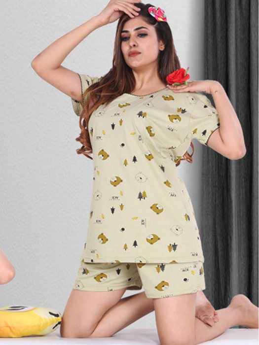 green hosiery cotton sinkar top with pyjama set night suit hosiery cotton sinkar night suit