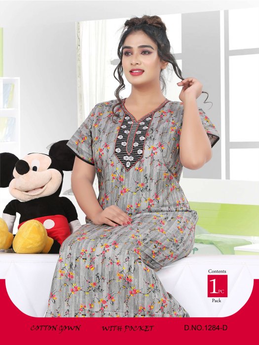 grey cotton mini flower with mini padre printed night gown
