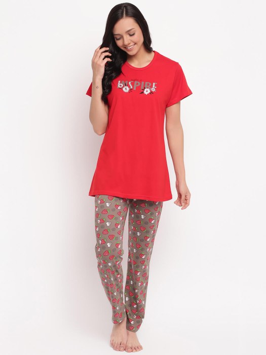 hosiery cotton sinkar red tshirt with brown pyjama set night suit hosiery cotton sinkar night suit