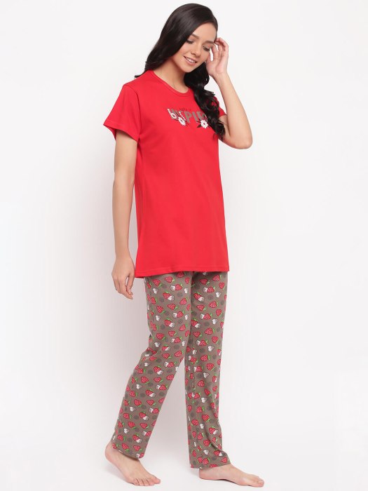 hosiery cotton sinkar red tshirt with brown pyjama set night suit hosiery cotton sinkar night suit