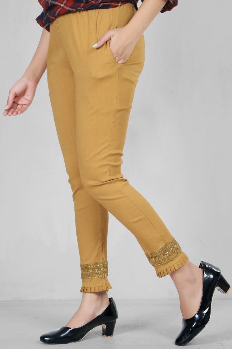 khaki color women premium bottom wear collection is best in class in terms of comfort  and soft jalar lace pant UNDER 399