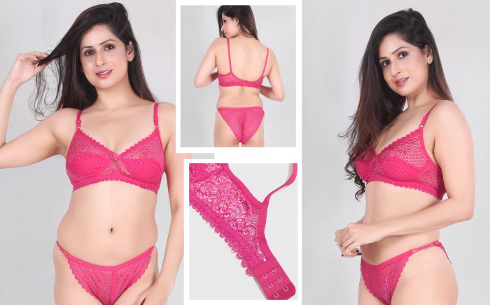 LIYON WOMAN PREMIUM  BRA SET COLOR PINK COMFORTABLE AND SOFT LIGHTWEIGHT BRA SET FABRIC NET UNDER 299