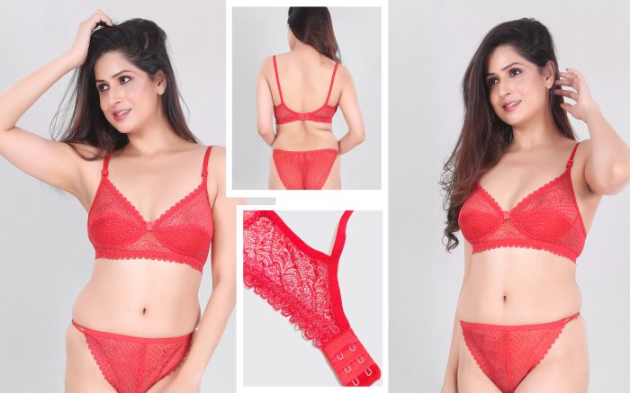 LIYON WOMAN PREMIUM  BRA SET COLOR RED COMFORTABLE AND SOFT LIGHTWEIGHT BRA SET FABRIC NET UNDER 299