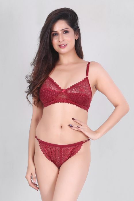 LIYON WOMAN PREMIUM  BRA SET COLOR MAROON COMFORTABLE AND SOFT LIGHTWEIGHT BRA SET FABRIC NET UNDER 299