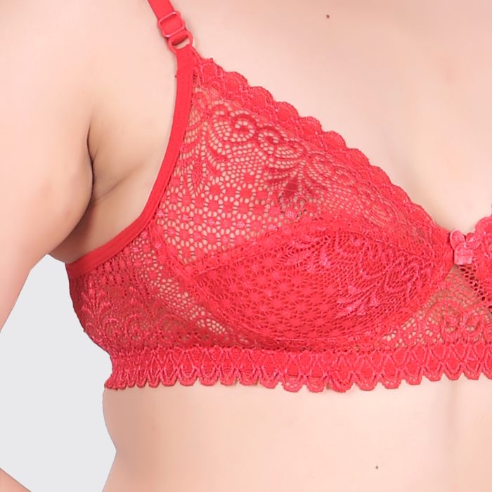 LIYON WOMAN PREMIUM  BRA SET COLOR RED COMFORTABLE AND SOFT LIGHTWEIGHT BRA SET FABRIC NET UNDER 299