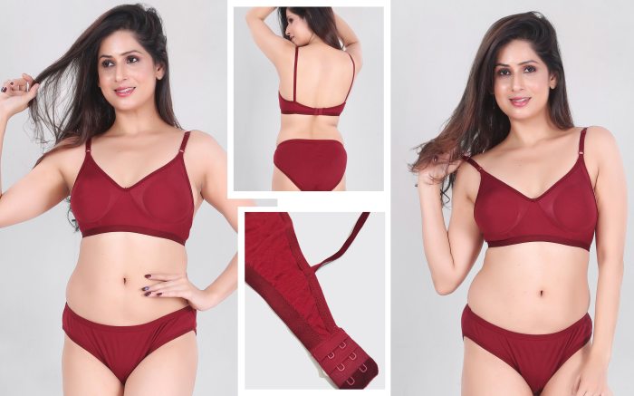 LIZA WOMAN PREMIUM  BRA SET COLOR MAROON COMFORTABLE AND SOFT LIGHTWEIGHT BRA SET COTTON FABRIC  UNDER 299