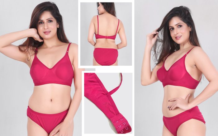 LIZA WOMAN PREMIUM  BRA SET COLOR PINK COMFORTABLE AND SOFT LIGHTWEIGHT BRA SET COTTON FABRIC  UNDER 299