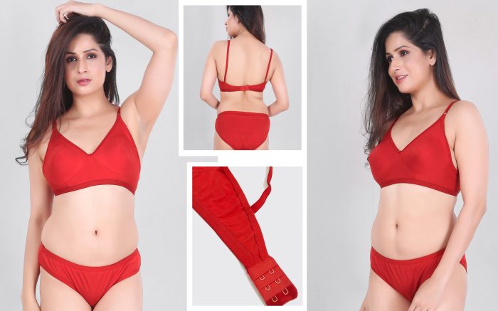 LIZA WOMAN PREMIUM  BRA SET COLOR RED COMFORTABLE AND SOFT LIGHTWEIGHT BRA SET COTTON FABRIC  UNDER 299