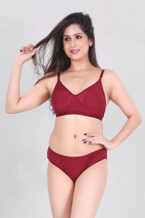 LIZA WOMAN PREMIUM  BRA SET COLOR MAROON COMFORTABLE AND SOFT LIGHTWEIGHT BRA SET COTTON FABRIC  UNDER 299
