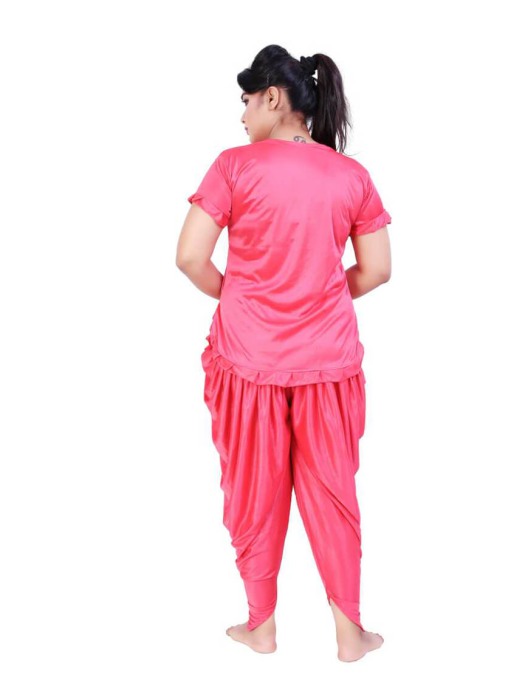 lpink satin patiyala plan night suit satin patiyala