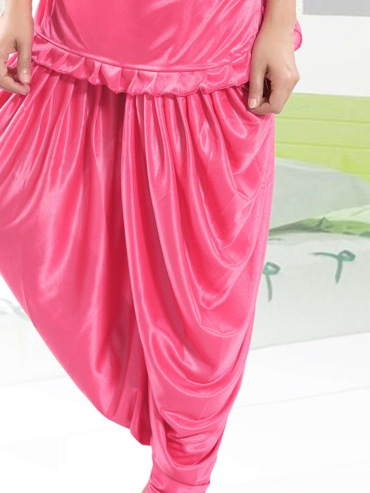 lpink satin patiyala plan night suit satin patiyala