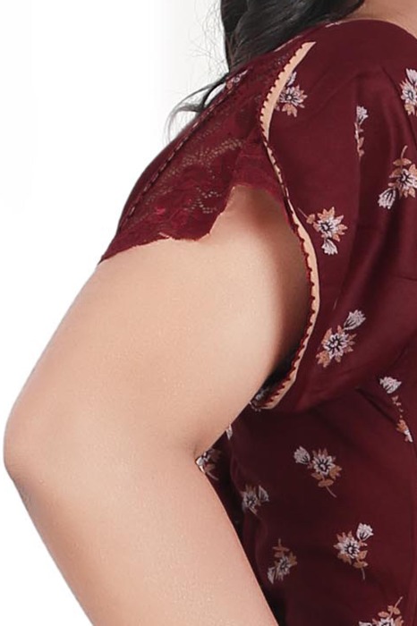 maroon alpine cotton night gown with zip and mini flowre design  alpine cotton night gown