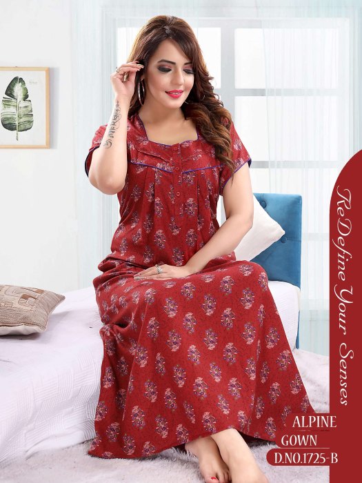 maroon alpine cotton night maxi flower design  alpine cotton night gown