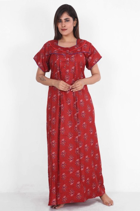 maroon alpine cotton night maxi flower design  alpine cotton night gown