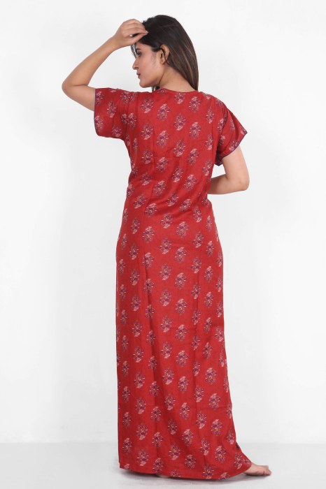 maroon alpine cotton night maxi flower design  alpine cotton night gown