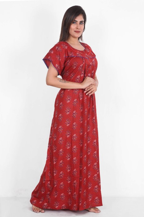 maroon alpine cotton night maxi flower design  alpine cotton night gown
