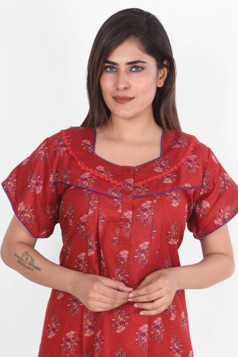 maroon alpine cotton night maxi flower design  alpine cotton night gown