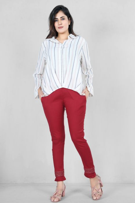 maroon color women premium bottom wear collection is best in class in terms of comfort  and soft jalar lace pant UNDER 399