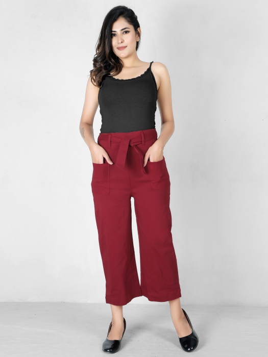 maroon color women premium bottom wear collection is best in class in terms of comfort  and soft culottes pant UNDER 399