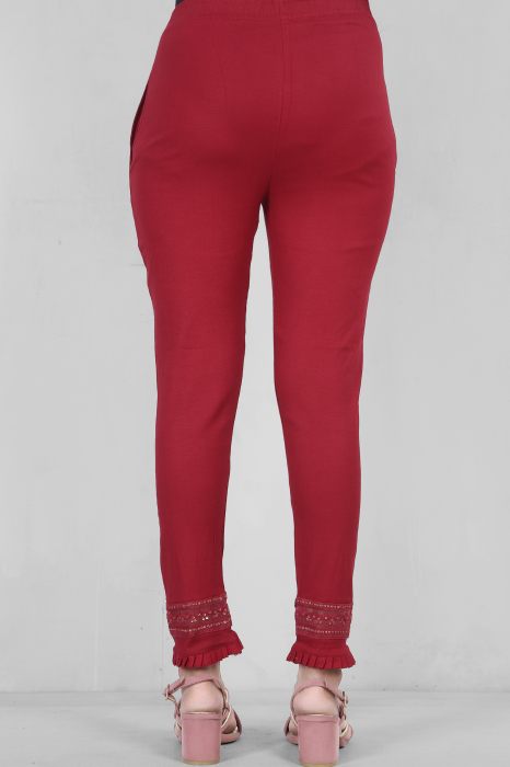 maroon color women premium bottom wear collection is best in class in terms of comfort  and soft jalar lace pant UNDER 399