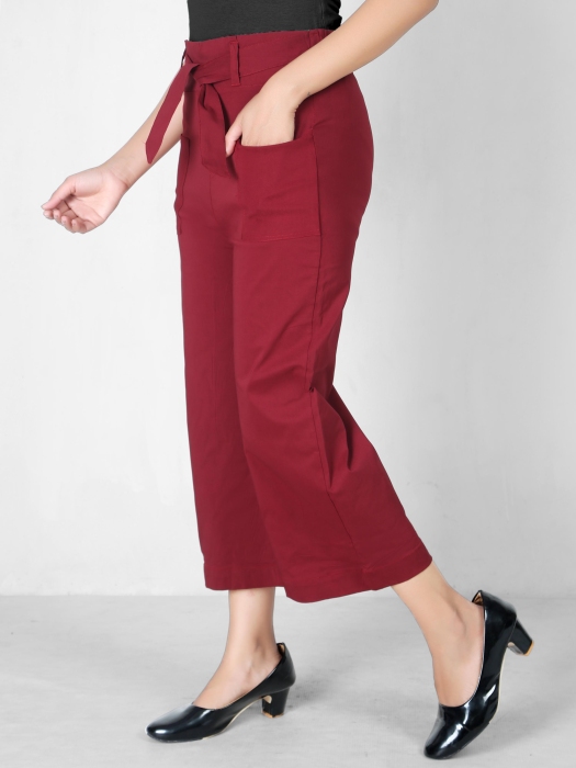maroon color women premium bottom wear collection is best in class in terms of comfort  and soft culottes pant UNDER 399