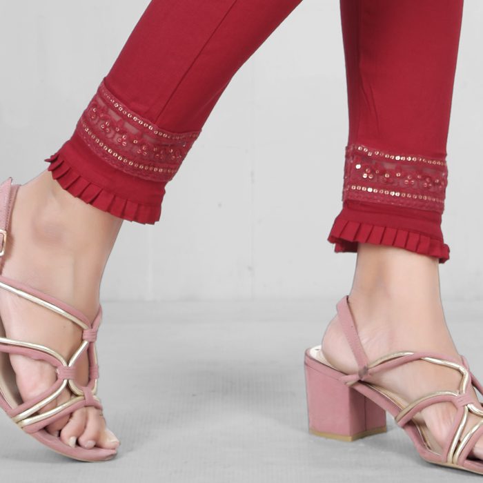 maroon color women premium bottom wear collection is best in class in terms of comfort  and soft jalar lace pant UNDER 399
