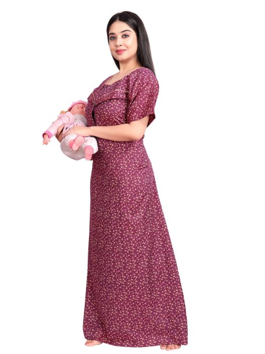 maroon cotton feeding night gown feeding night gown