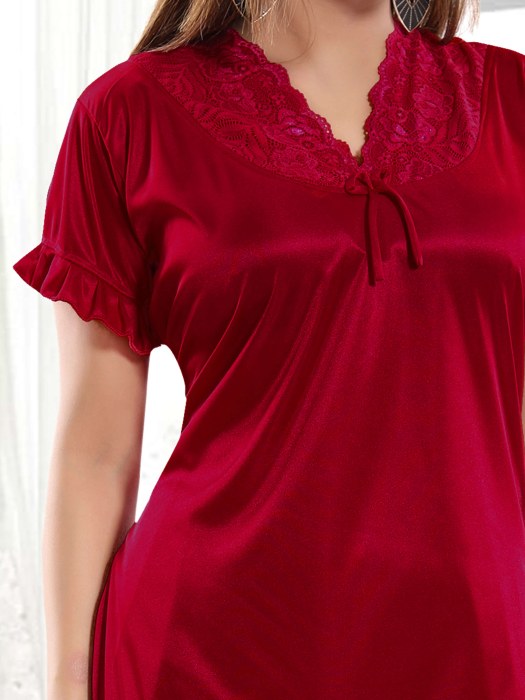 maroon satin patiyala plan night suit satin patiyala