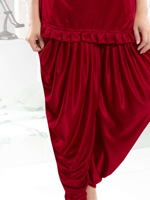 maroon satin patiyala plan night suit satin patiyala