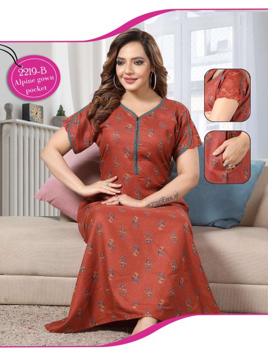 orange alpine cotton flowre design with zip night gown