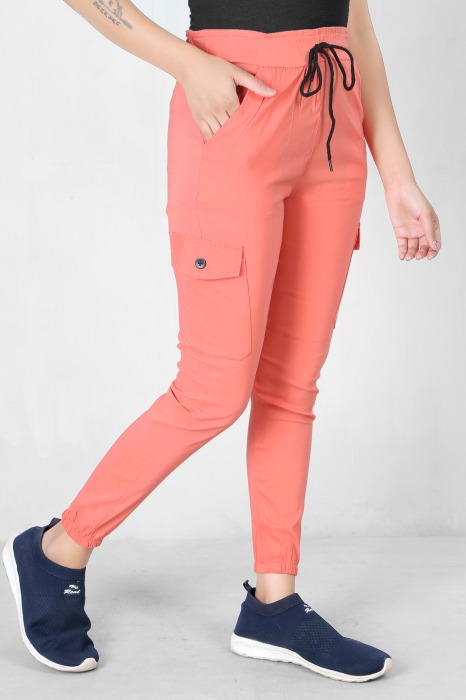 peach color women premium bottom wear collection is best in class in terms of comfort  and soft cargo pant UNDER 399