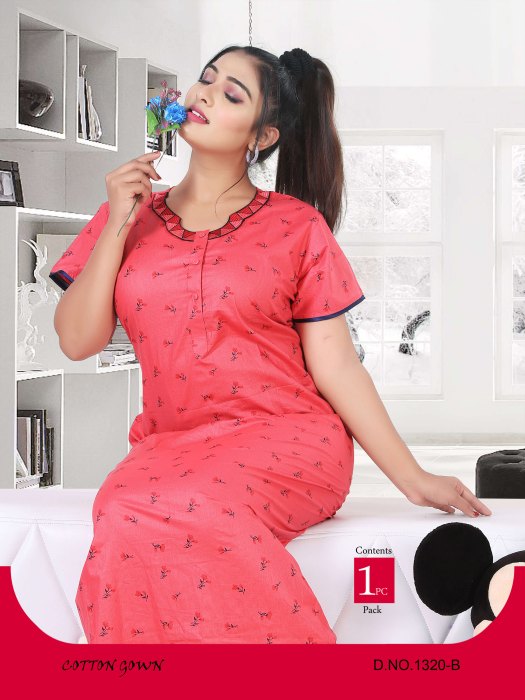 peach cotton printed night gown