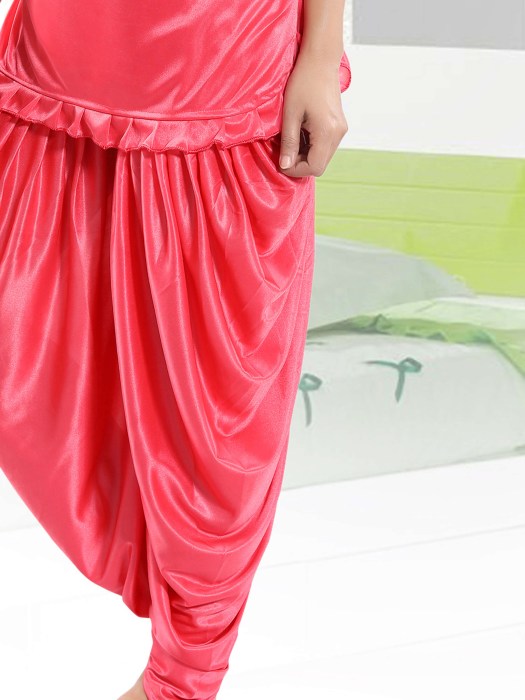peach satin patiyala plan night suit satin patiyala