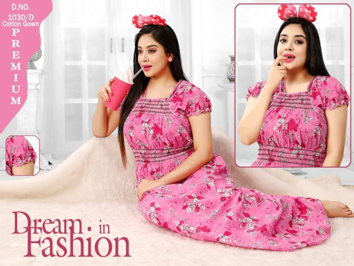 pink color woman premium cotton night gown comfortable with printed cotton night Gown  UNDER 499