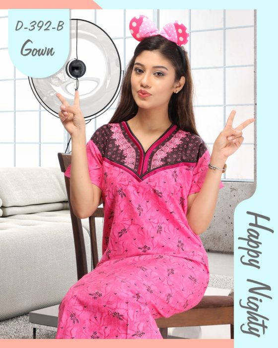 pink color woman premium cotton night gown comfortable with printed cotton night Gown  UNDER 499