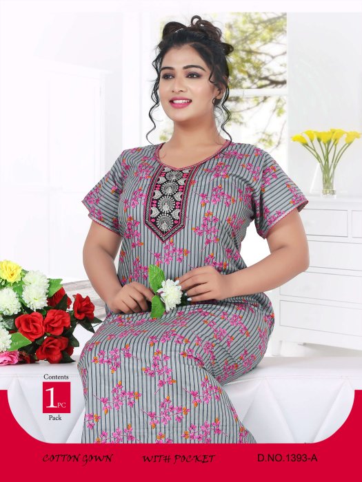 pink cotton linig design with padre printed night gown