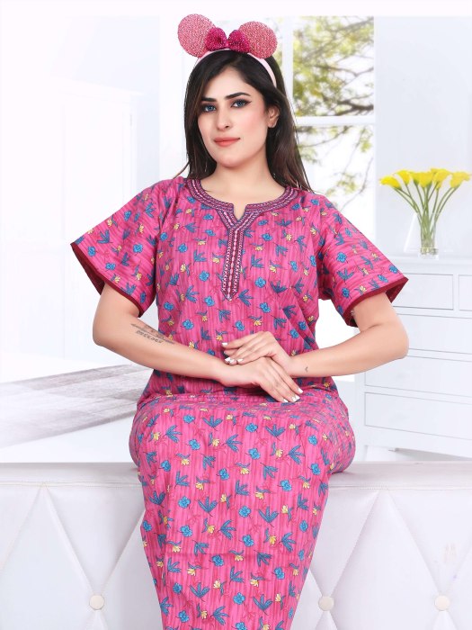 pink cotton night maxi printed with padre design  cotton night gown