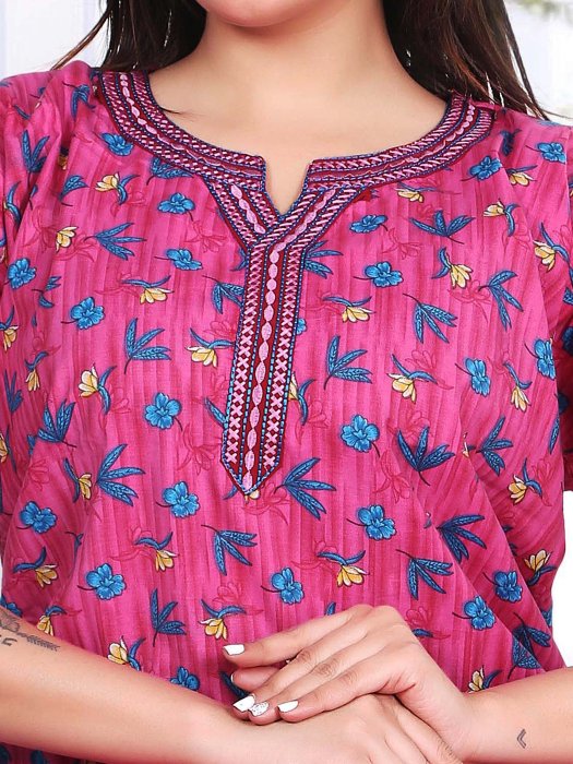 pink cotton night maxi printed with padre design  cotton night gown