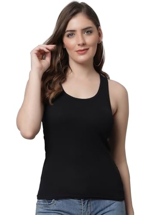 Women comfortable housiey cotton Plain premium Lightweight  Soft Cotton Sandow Camis Tops for Women and  Nightwear Everyday Use  black PLAN SANDO COTTON SLIP