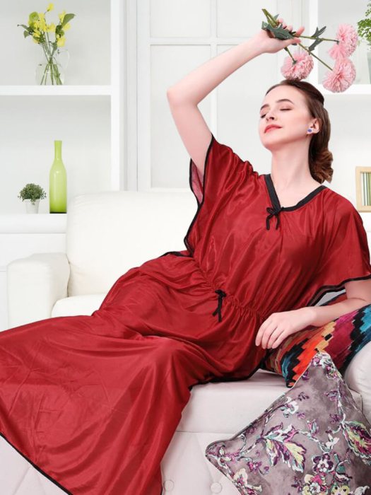 plan satin lmaroon night kaftan kaftan