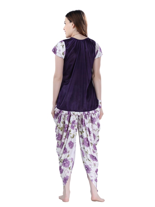 purple satin digital printed patiyala night suit satin patiyala