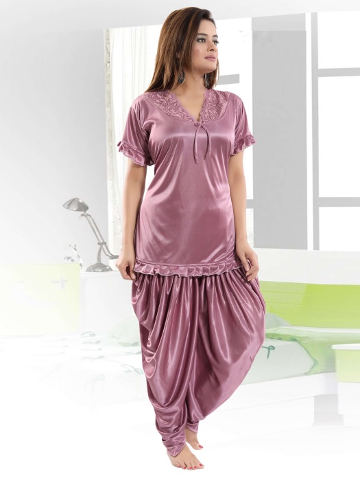 purple satin patiyala plan night suit satin patiyala