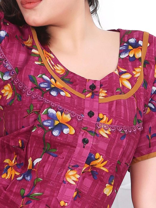 rani cotton night gown with flower design  cotton night gown