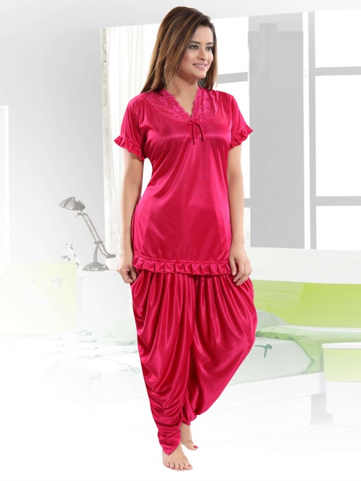 rani satin patiyala plan night suit satin patiyala