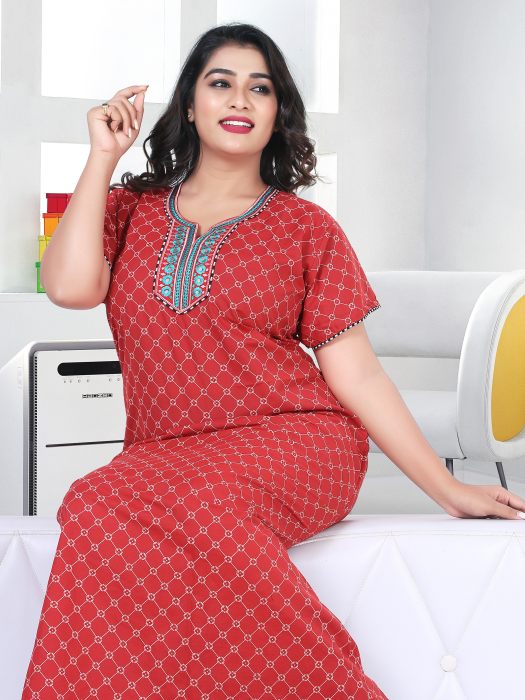 red color woman premium cotton night gown comfortable with printed cotton night Gown  UNDER 499